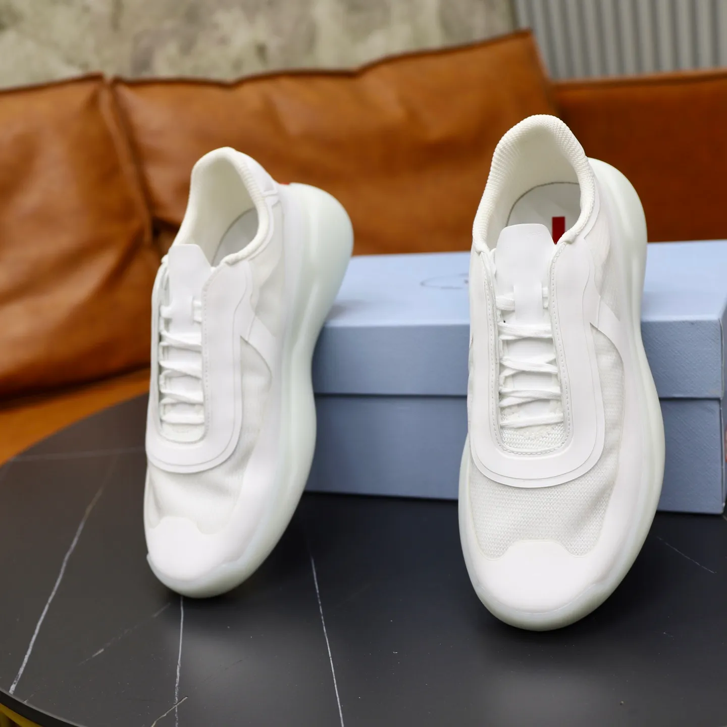 Men's Shoes 💰760💰 PRADA America's Cup Recycled Nylon and Bike Fabric Sneakers Practical and innovative, these regenerated nylon sneakers are modern, with lightweight soles and minimalist details. The upper is decorated with temperature-locking adhesive tape, screen-printed ADA logo, nylon loop shoelaces, T sole, made of ultra-light foam rubber filling material, rubber pattern texture, sole height: 40 mm, removable fabric-covered insole, Size 39-44